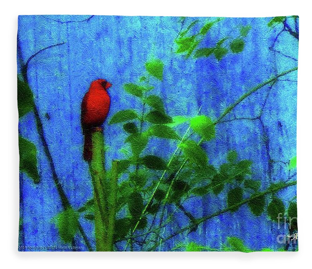 Earth Day Fleece Blanket featuring the photograph Redbird Enjoying the Clarity of a Blue and Green Moment by Aberjhani