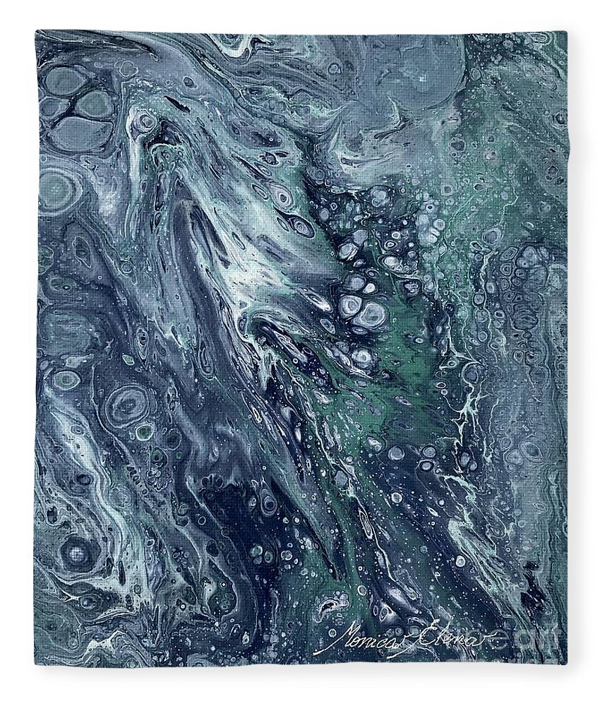 Ocean Art Fleece Blanket featuring the painting Reflection of dancing stars by Monica Elena