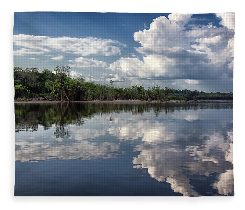 Scenics Fleece Blanket featuring the photograph Reflections In Amazon River by By Kim Schandorff