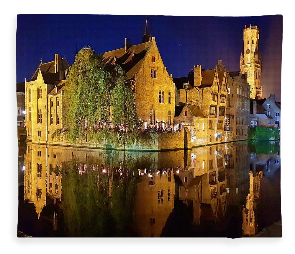 City Fleece Blanket featuring the photograph Reflections of Bruges by Andrea Whitaker