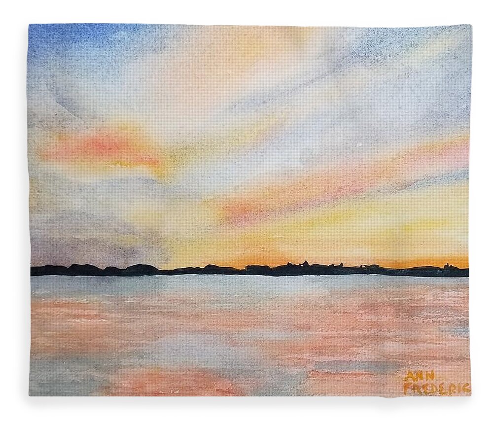 Mullet Lake Fleece Blanket featuring the painting Regan Sunset by Ann Frederick