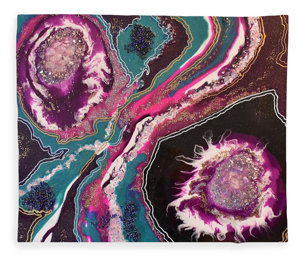 Geode Fleece Blanket featuring the mixed media Resin Geode-45 by Monika Shepherdson