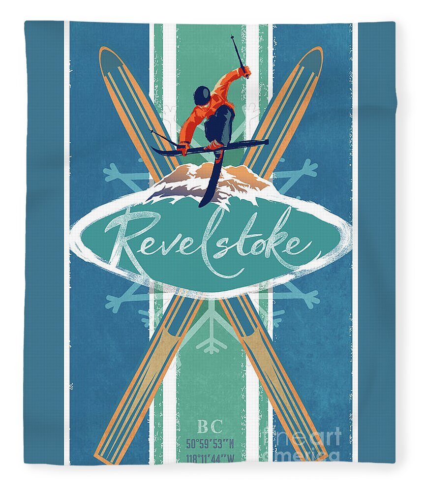 Ski Art Fleece Blanket featuring the painting Revelstoke Ski Poster by Sassan Filsoof