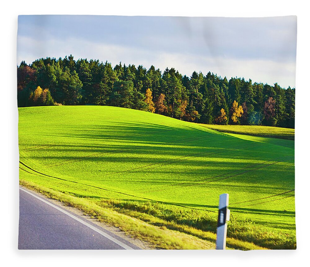 Scenics Fleece Blanket featuring the photograph Roadside And Green Pasture Bavaria by Julia Goss