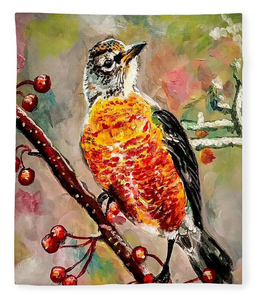 Bird. Birds Fleece Blanket featuring the painting Robin by Mike Benton