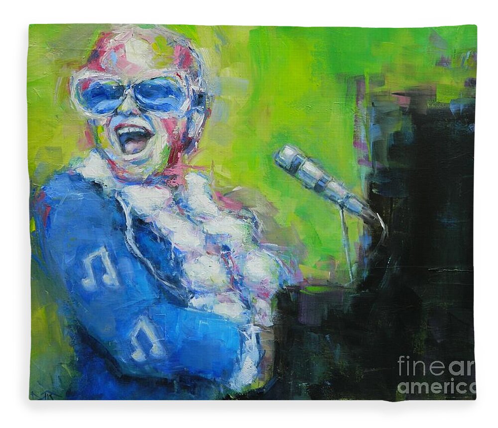 Elton Fleece Blanket featuring the painting Rocketman by Dan Campbell