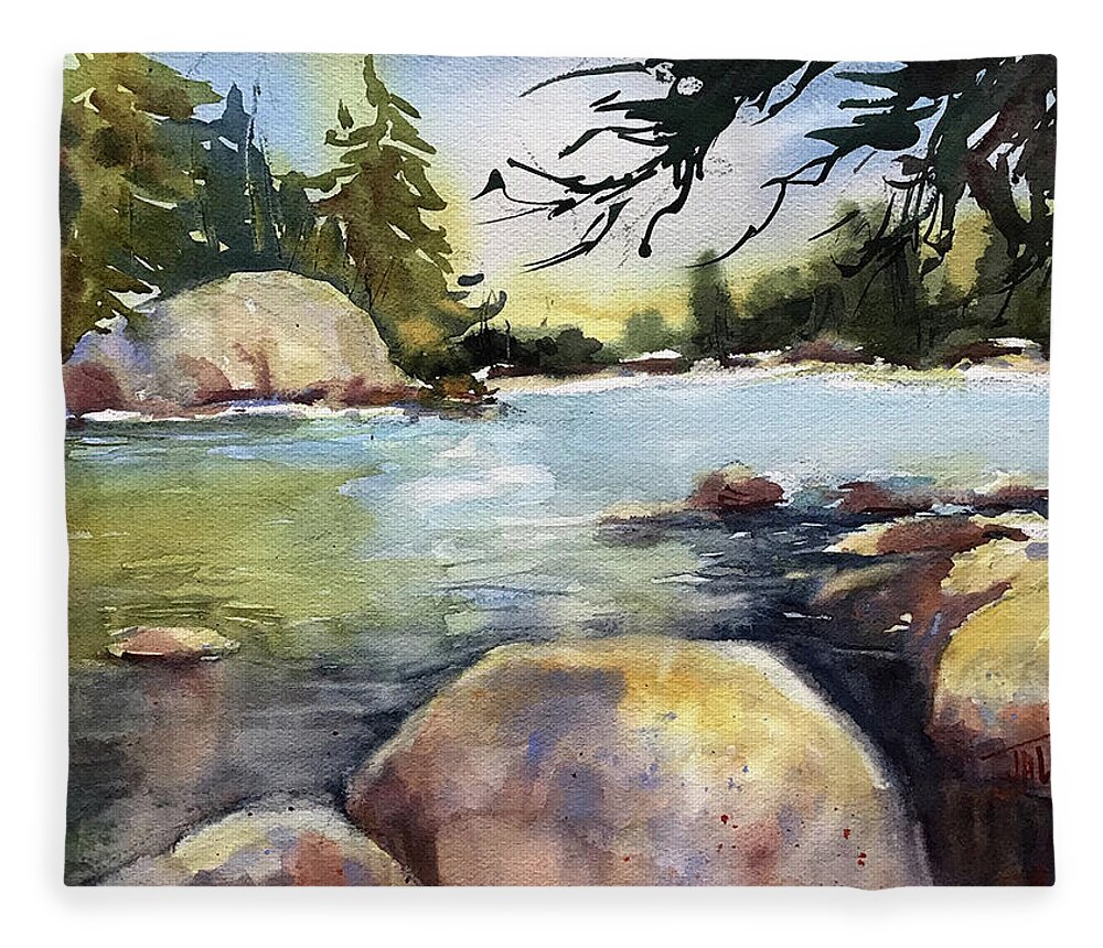Landscape Fleece Blanket featuring the painting Rocking the River by Judith Levins