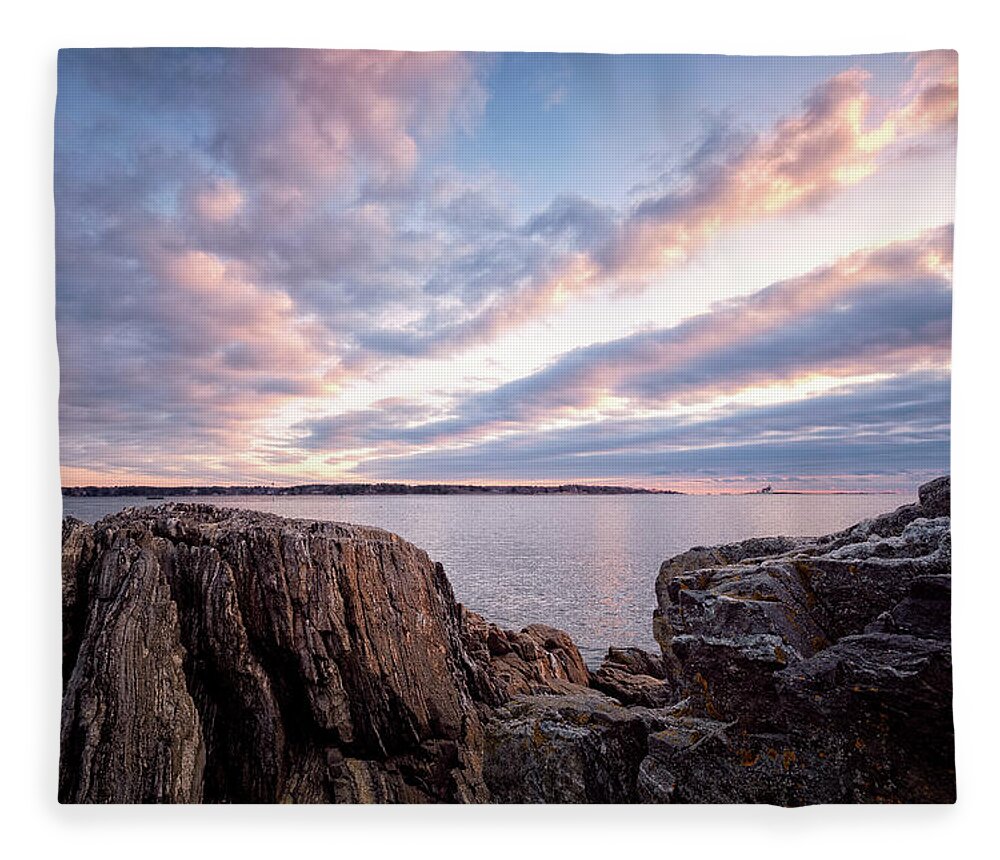New Hampshire Fleece Blanket featuring the photograph Rocky Coast At Daybreak . by Jeff Sinon