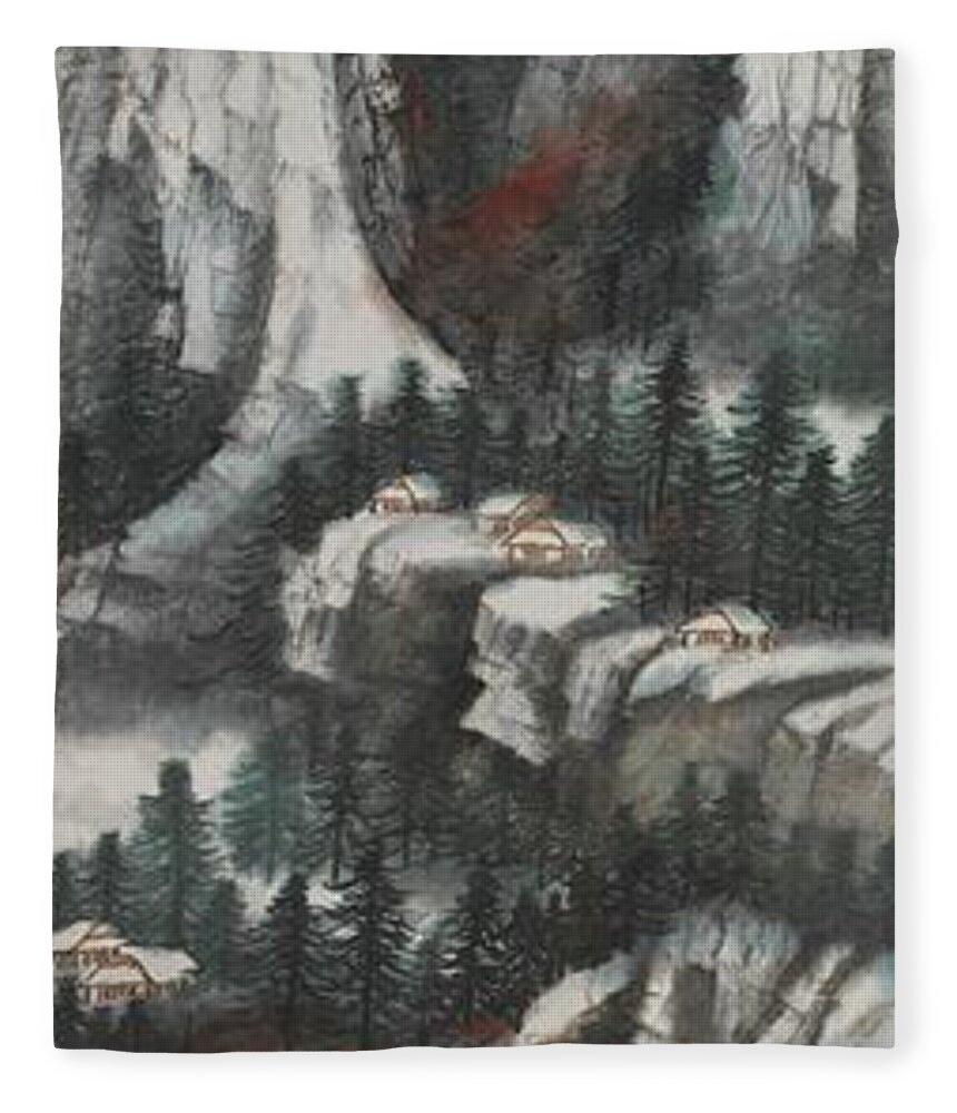 Chinese Watercolor Fleece Blanket featuring the painting The Four Seasons Version 2 - Winter by Jenny Sanders