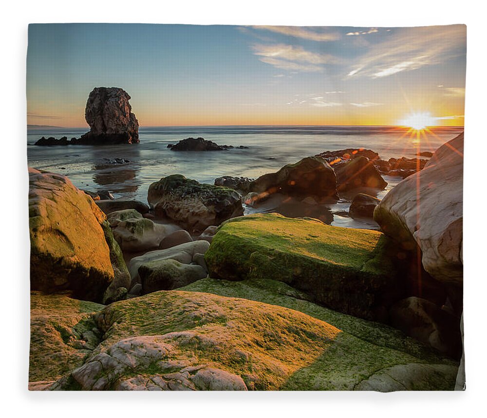 Shell Beach Fleece Blanket featuring the photograph Rocky Pismo Sunset by Mike Long