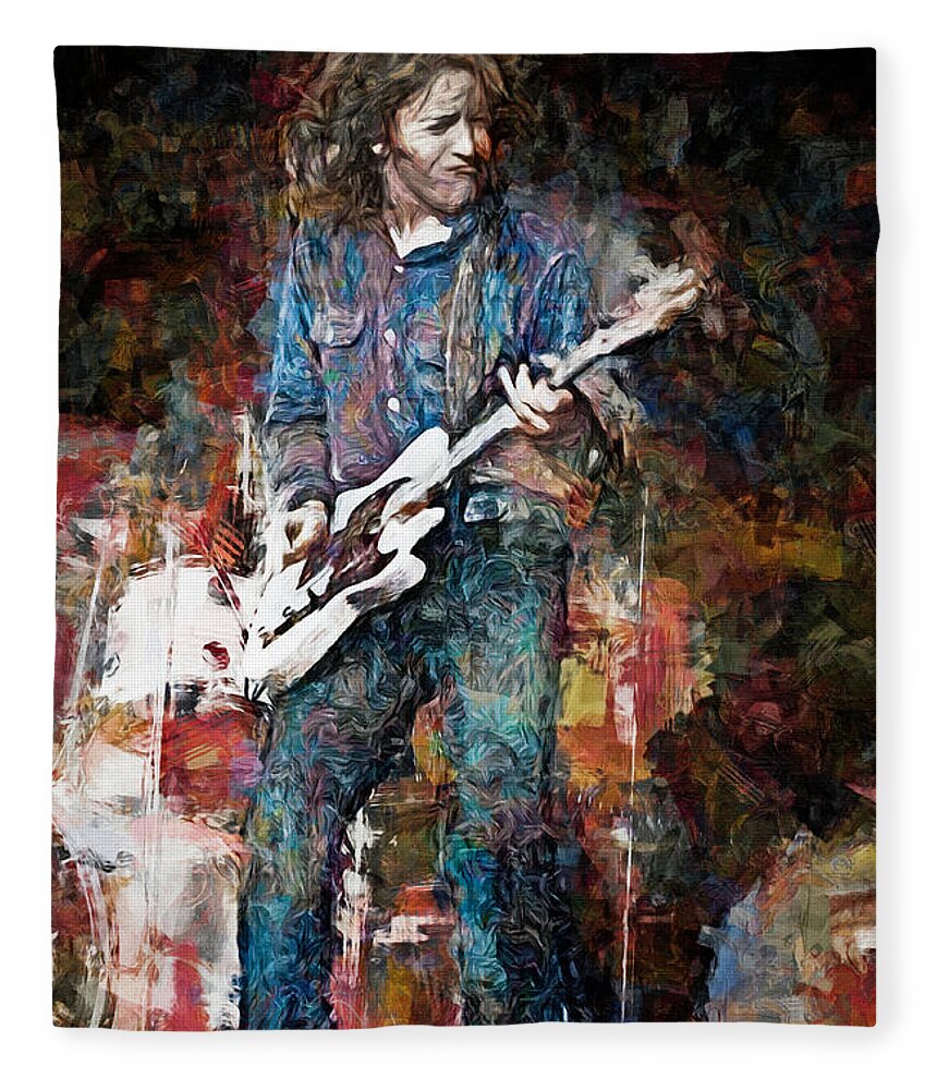 Rory Gallagher Fleece Blanket featuring the mixed media Rory Gallagher, Blues and Rock Instrumentalist by Mal Bray