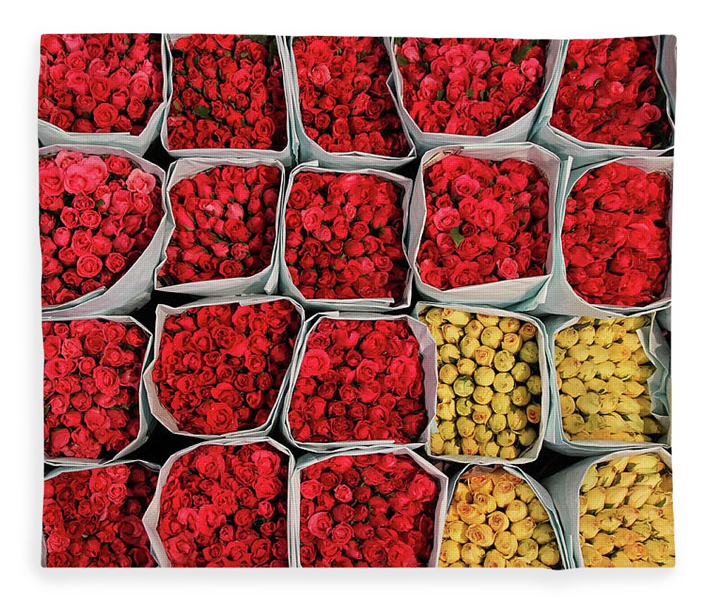 Flower Market Fleece Blanket featuring the photograph Roses At Flower Market In Bangkok by Bertrand Linet