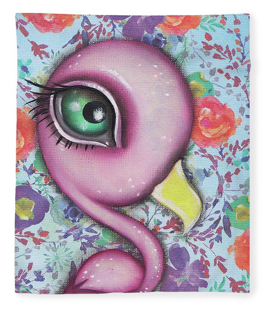 Flamingo Fleece Blanket featuring the painting Rosita Flamingo by Abril Andrade