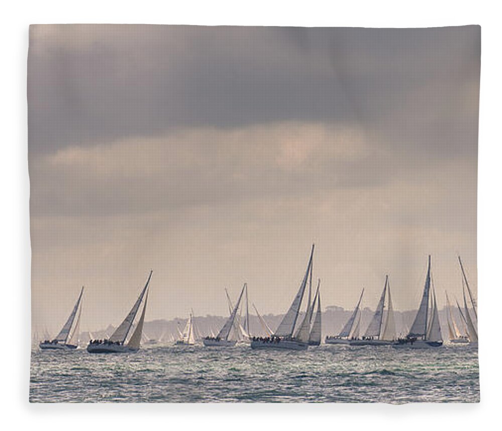 Scenics Fleece Blanket featuring the photograph Round The Island Race 2012 by S0ulsurfing - Jason Swain