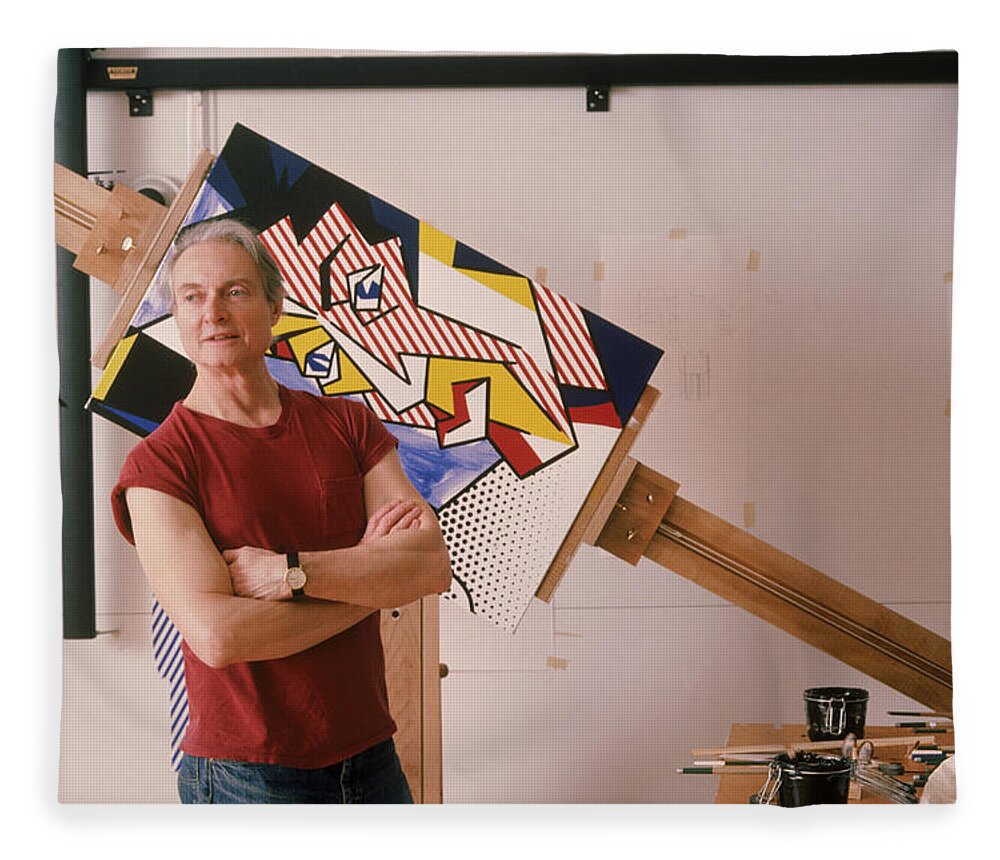 American Artist Fleece Blanket featuring the photograph Roy Lichtenstein by Hans Namuth