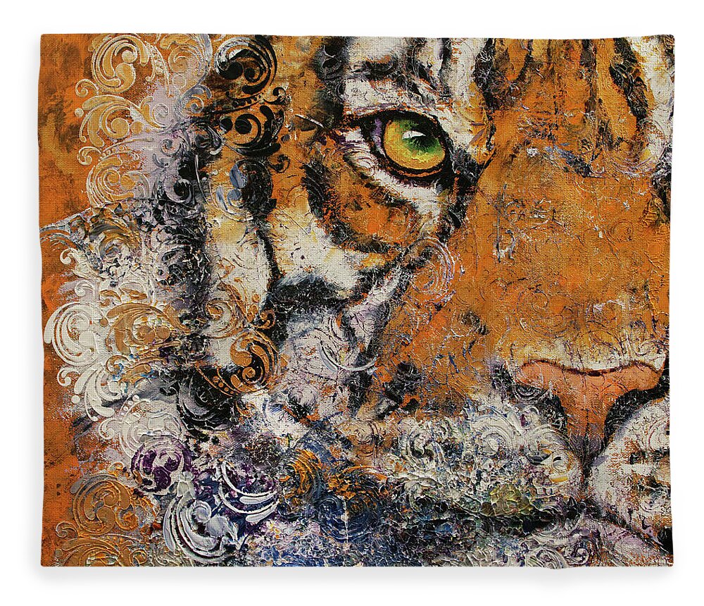 Cat Fleece Blanket featuring the painting Royal Tiger by Michael Creese