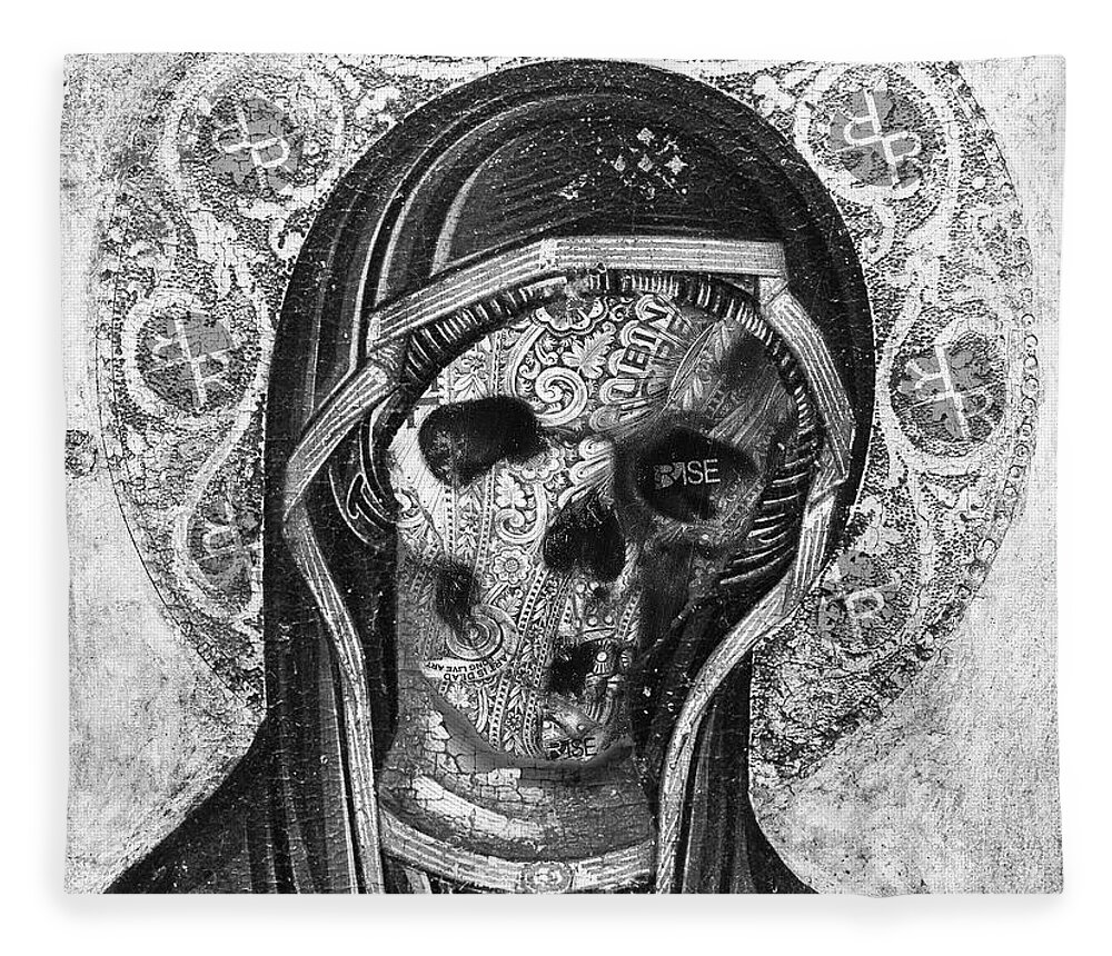 Sign Fleece Blanket featuring the painting Rubino Vintage Retro Skull Metal by Tony Rubino