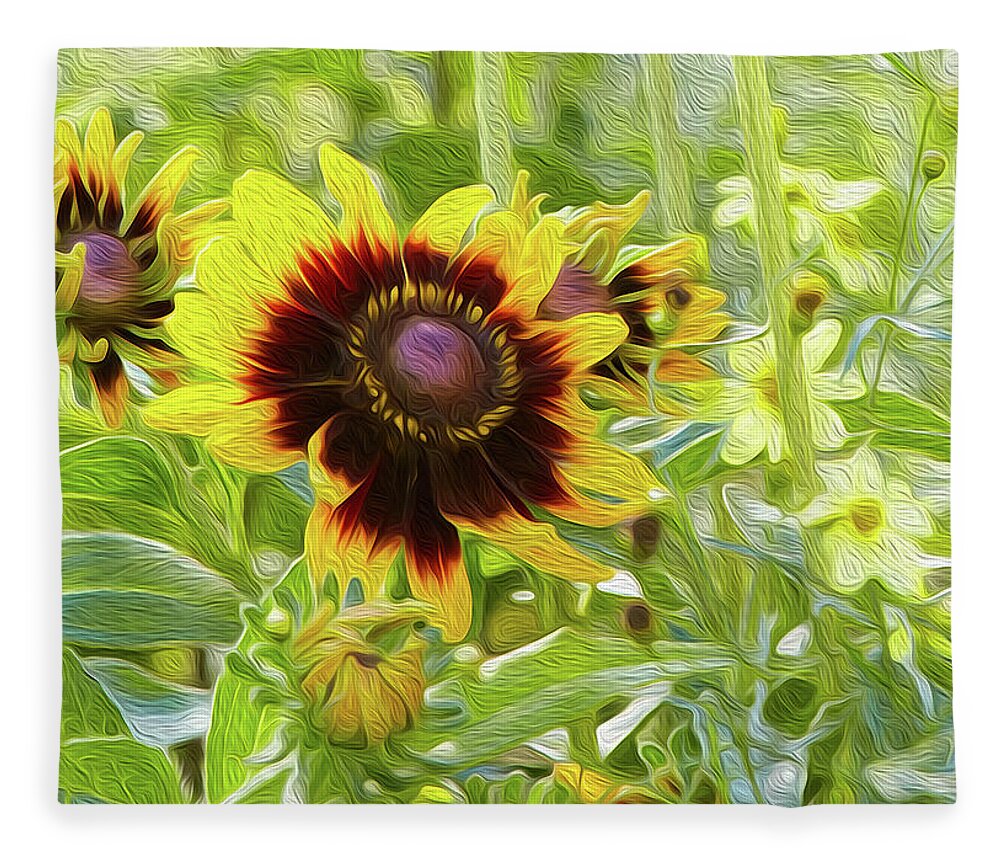 Plants Fleece Blanket featuring the digital art Rudbeckia style by Garden Gate magazine