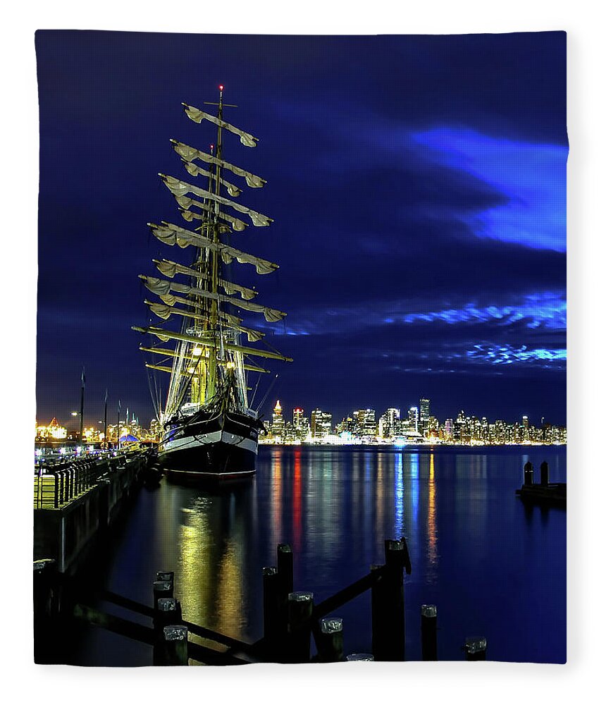 Alex Lyubar Fleece Blanket featuring the photograph Russian Sailing Ship Kruzenshtern by Alex Lyubar
