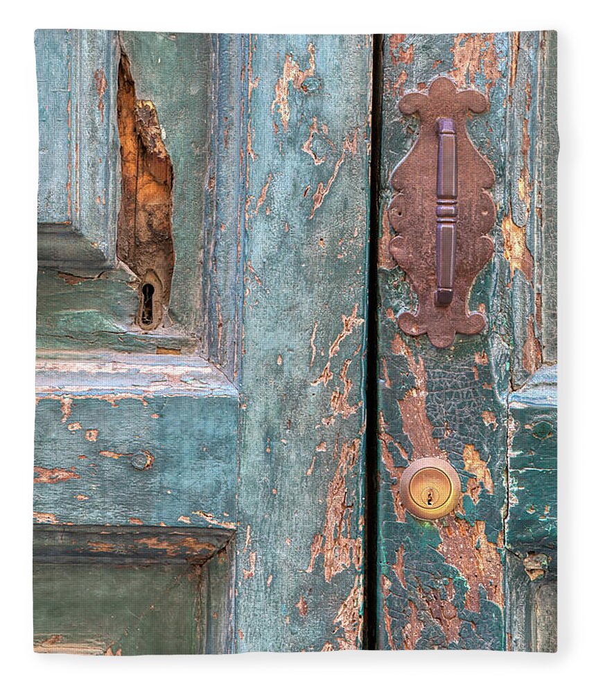 Cortona Fleece Blanket featuring the photograph Rustic Green Door of Cortona by David Letts