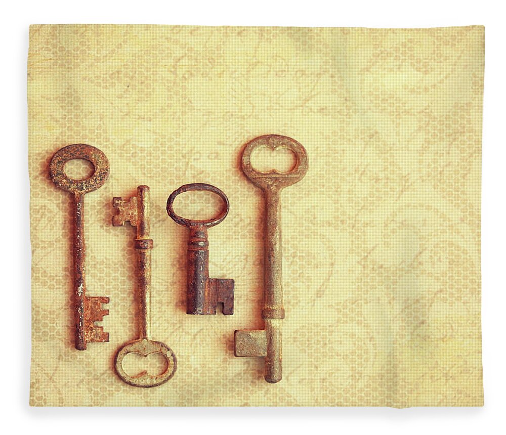 Security Fleece Blanket featuring the photograph Rustic Keys by Amelia Kay Photography