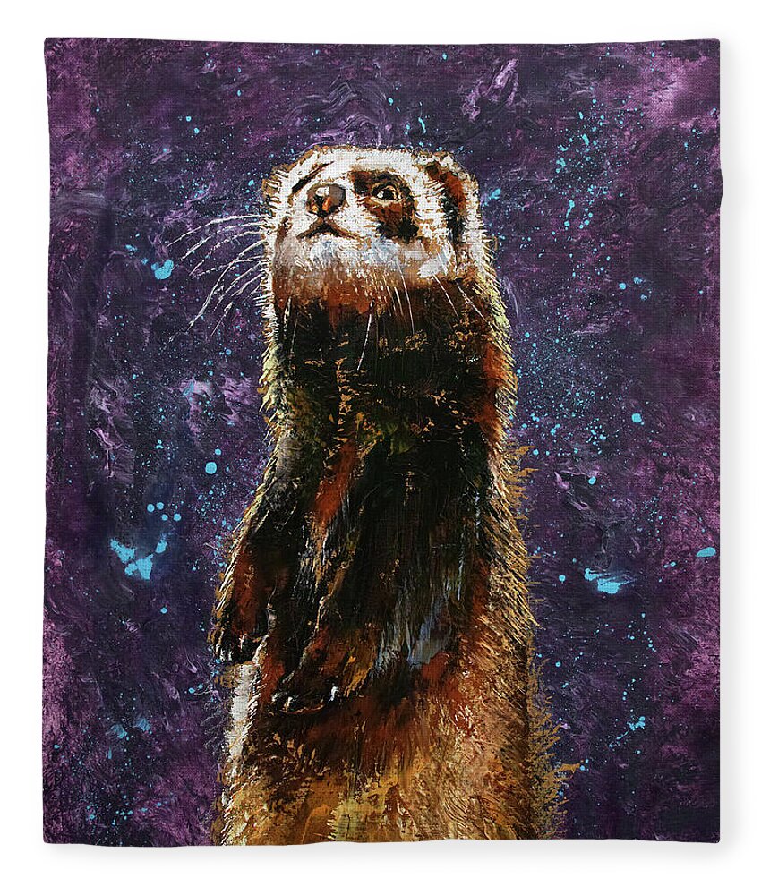 Ferret Fleece Blanket featuring the painting Sable Ferret by Michael Creese
