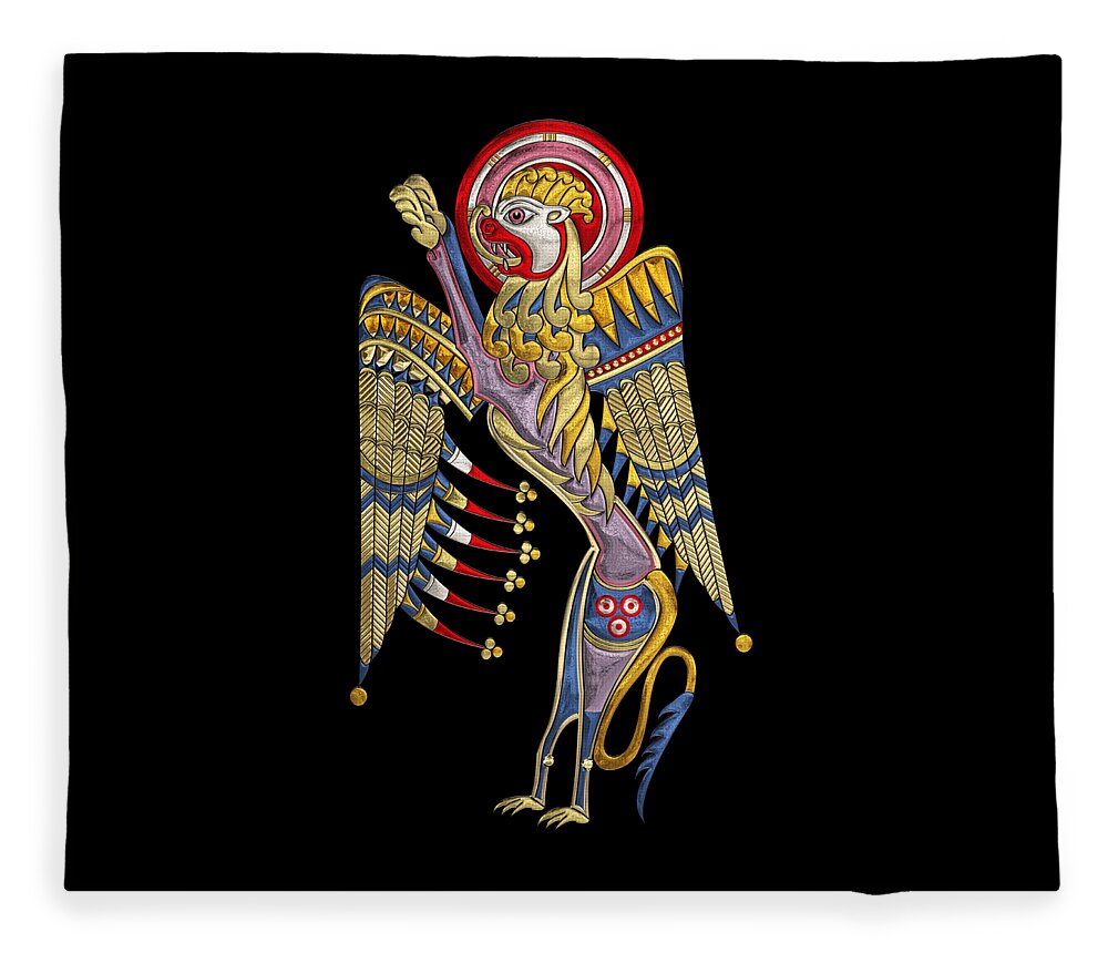 ‘celtic Treasures’ Collection By Serge Averbukh Fleece Blanket featuring the digital art Sacred Celtic Lion over Black Canvas by Serge Averbukh