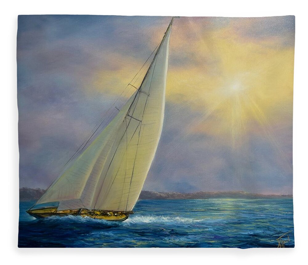 Sailboat Fleece Blanket featuring the painting Sailing at Sunset by Lynne Pittard