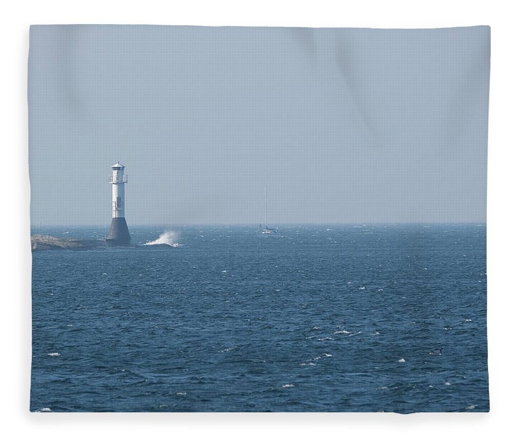 Sweden Fleece Blanket featuring the pyrography Lighthouse by Magnus Haellquist