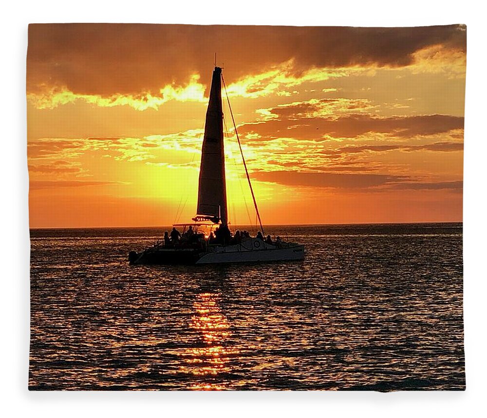 Beach Fleece Blanket featuring the photograph Sailboat Silhouette Sunset in Captiva Island Florida 2019 by Shelly Tschupp