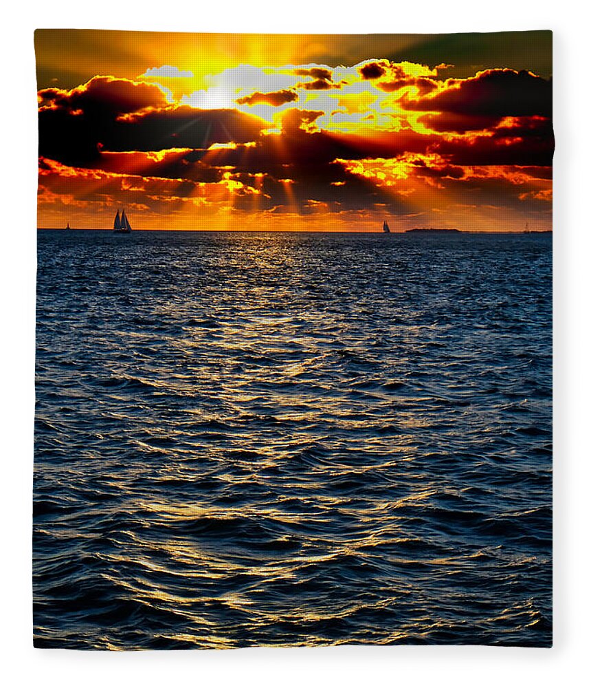 Sailboat Fleece Blanket featuring the photograph Sailboat Sunburst by Tom Gresham
