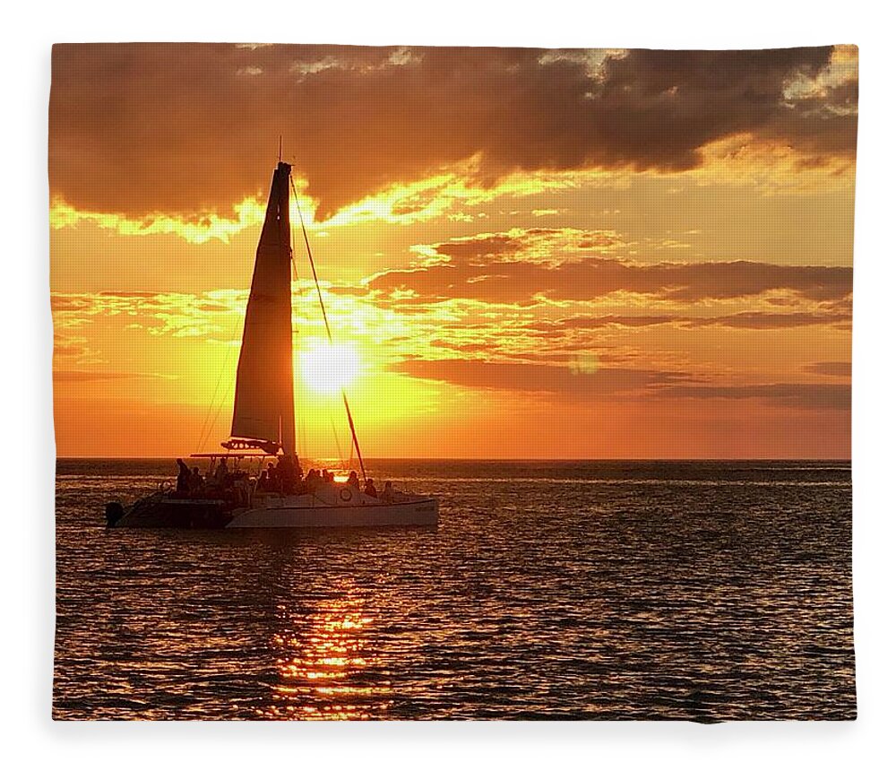 Beach Fleece Blanket featuring the photograph Sailboat Sunset Captiva Island Florida by Shelly Tschupp