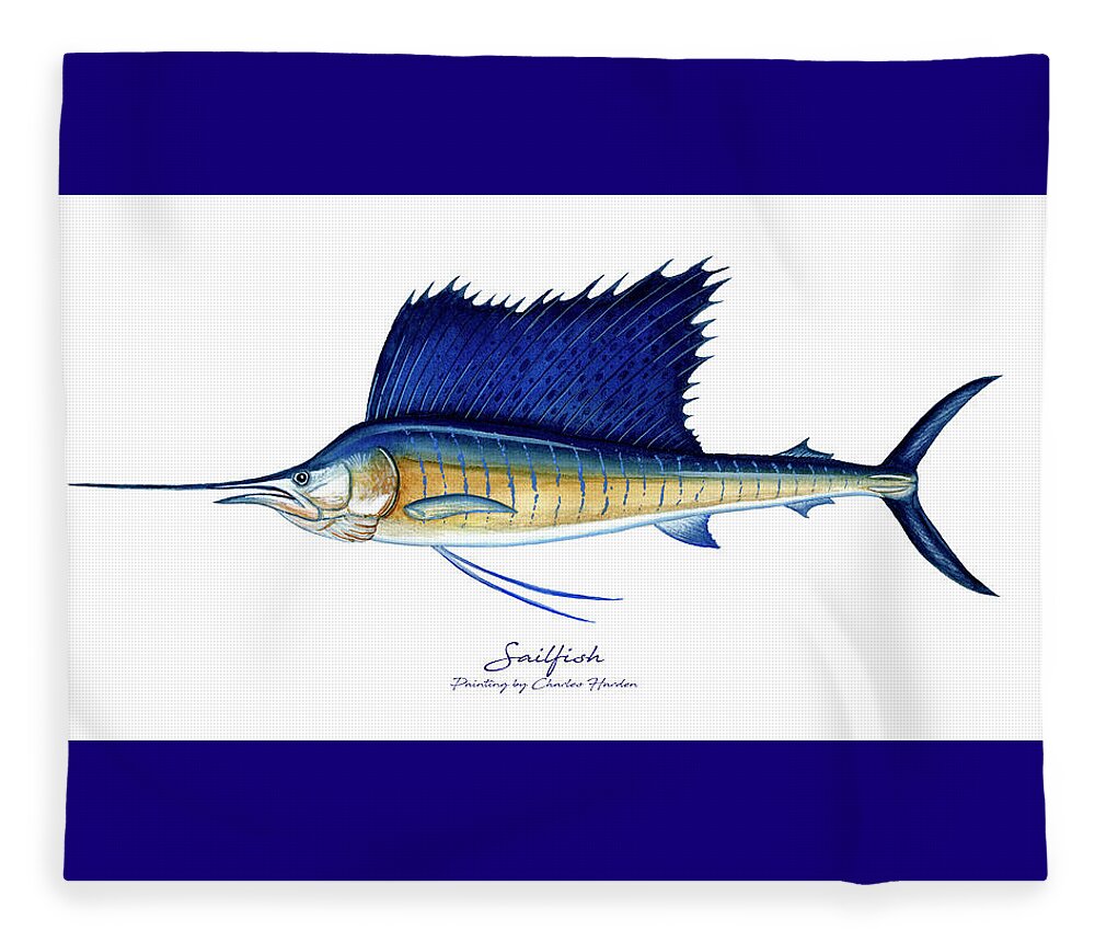 Charles Harden Fleece Blanket featuring the painting Sailfish by Charles Harden