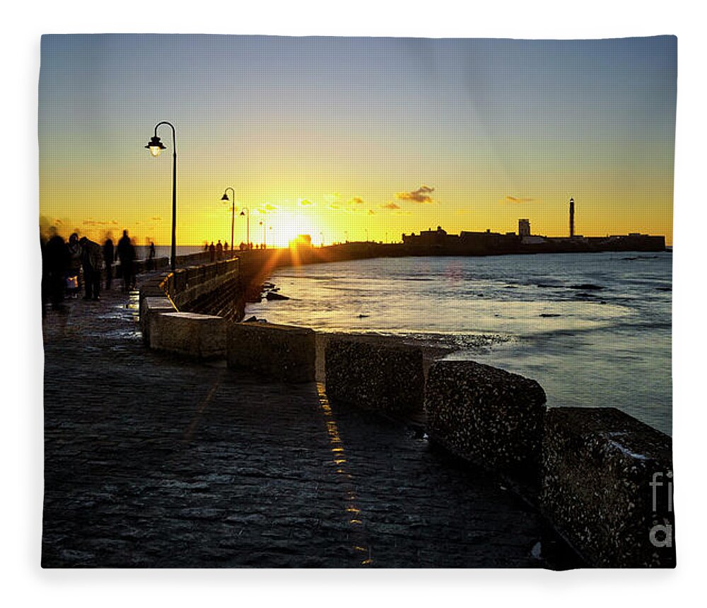 Wave Fleece Blanket featuring the photograph Saint Sebastian Castle Walkway Cadiz Spain by Pablo Avanzini