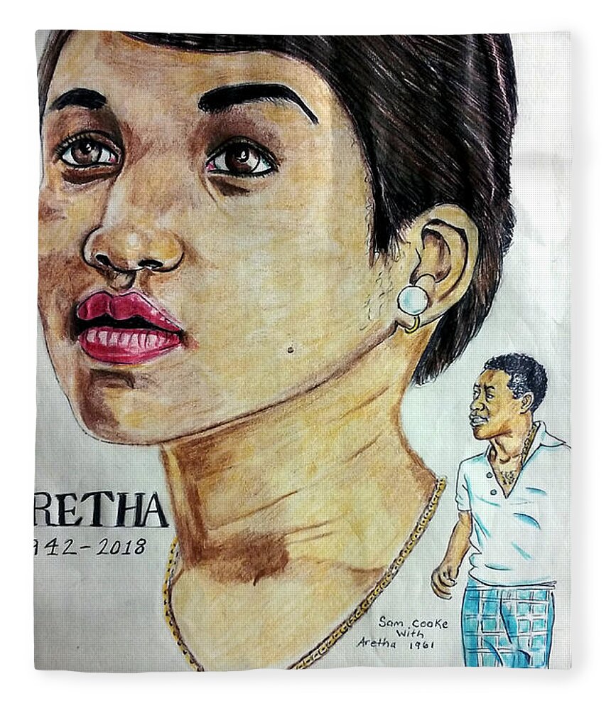 Black Art Fleece Blanket featuring the drawing Sam Cooke with Aretha by Joedee
