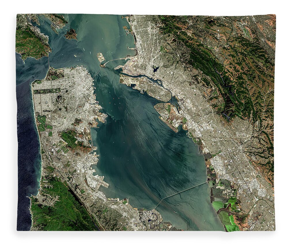 Satellite Image Fleece Blanket featuring the digital art San Francisco Bay from space by Christian Pauschert