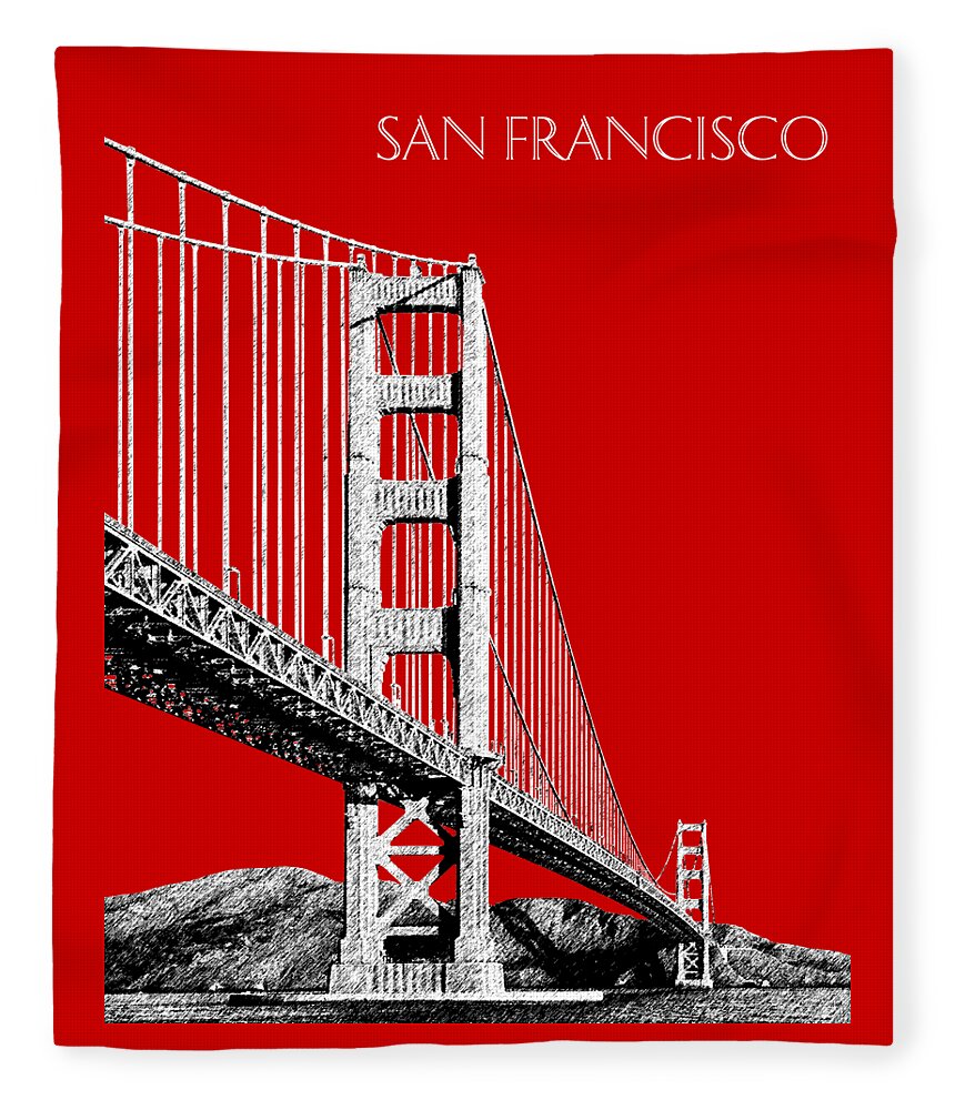 Architecture Fleece Blanket featuring the digital art San Francisco Skyline Golden Gate Bridge 2 - Slate Blue by DB Artist