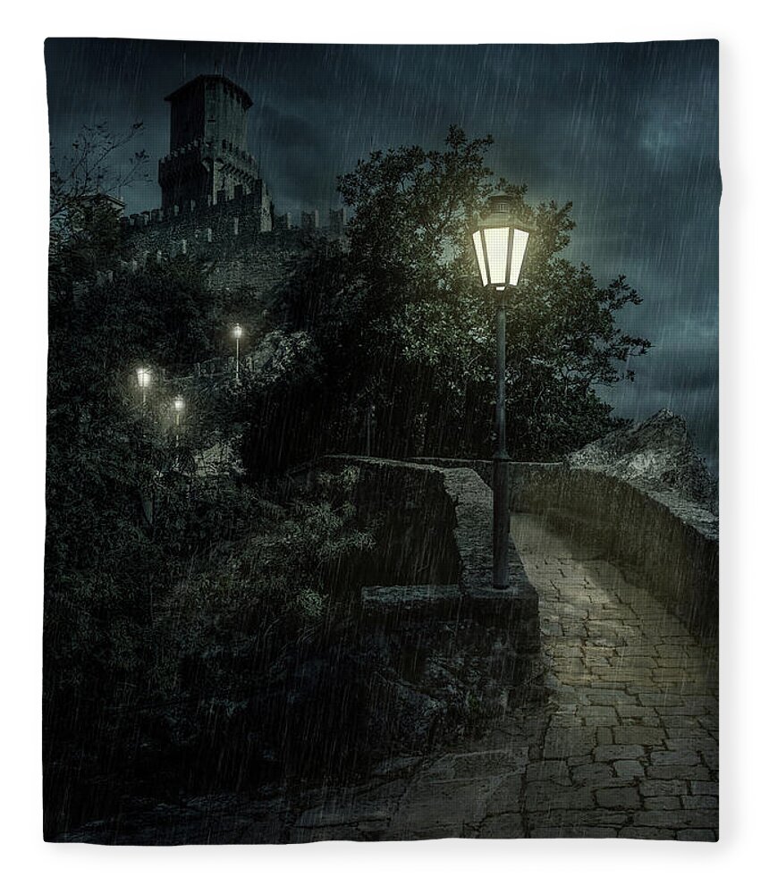 Rain Fleece Blanket featuring the photograph San Marino at night by Jaroslaw Blaminsky