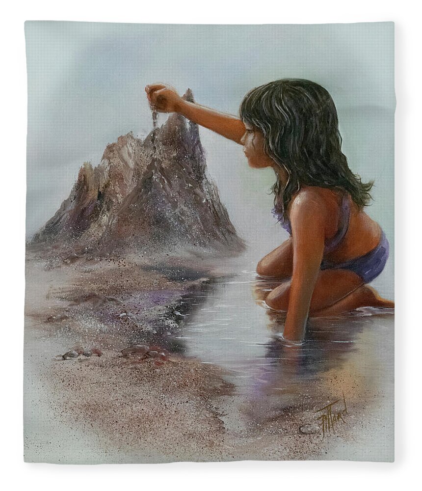 Girl Playing With Sand Fleece Blanket featuring the painting Sand Dreams I by Lynne Pittard