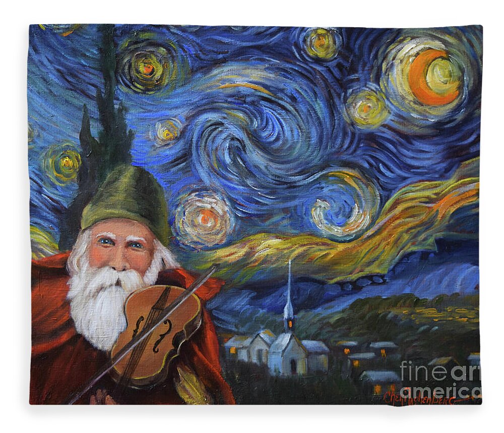 Santa Claus Fleece Blanket featuring the painting Santa Claus And Starry Night by Cheri Wollenberg