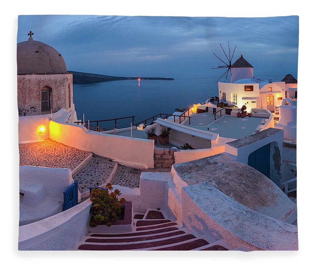 Greece Fleece Blanket featuring the photograph Santorini by Evgeni Dinev