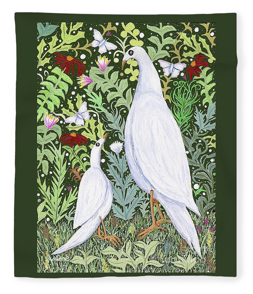 Lise Winne Fleece Blanket featuring the painting Sapientes Pacis Birds by Lise Winne
