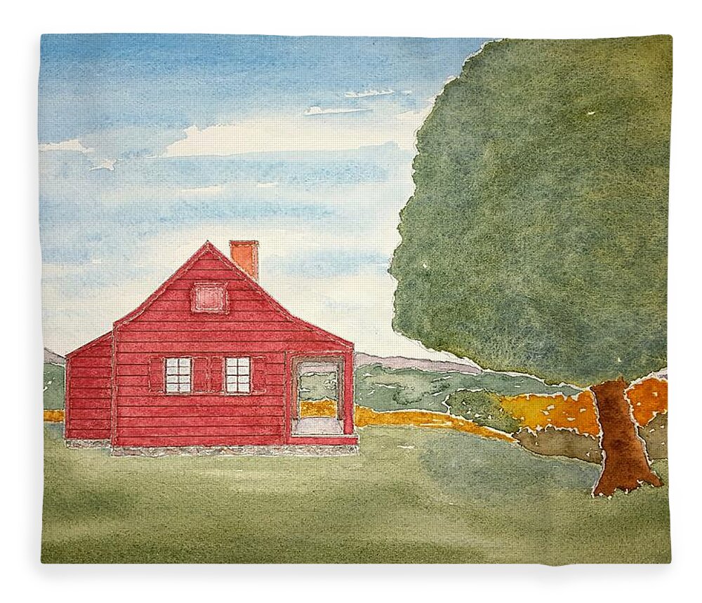 Watercolor Fleece Blanket featuring the painting Saratoga Farmhouse Lore by John Klobucher