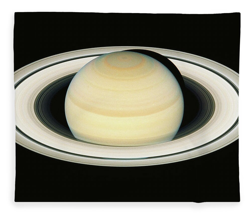 Black Color Fleece Blanket featuring the photograph Saturn, Satellite View by Stocktrek