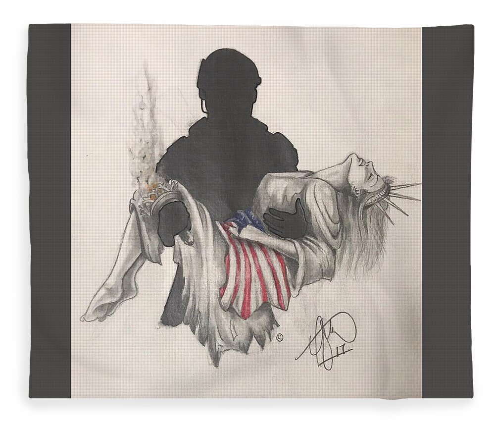 Liberty Fleece Blanket featuring the drawing Saving Liberty by Howard King