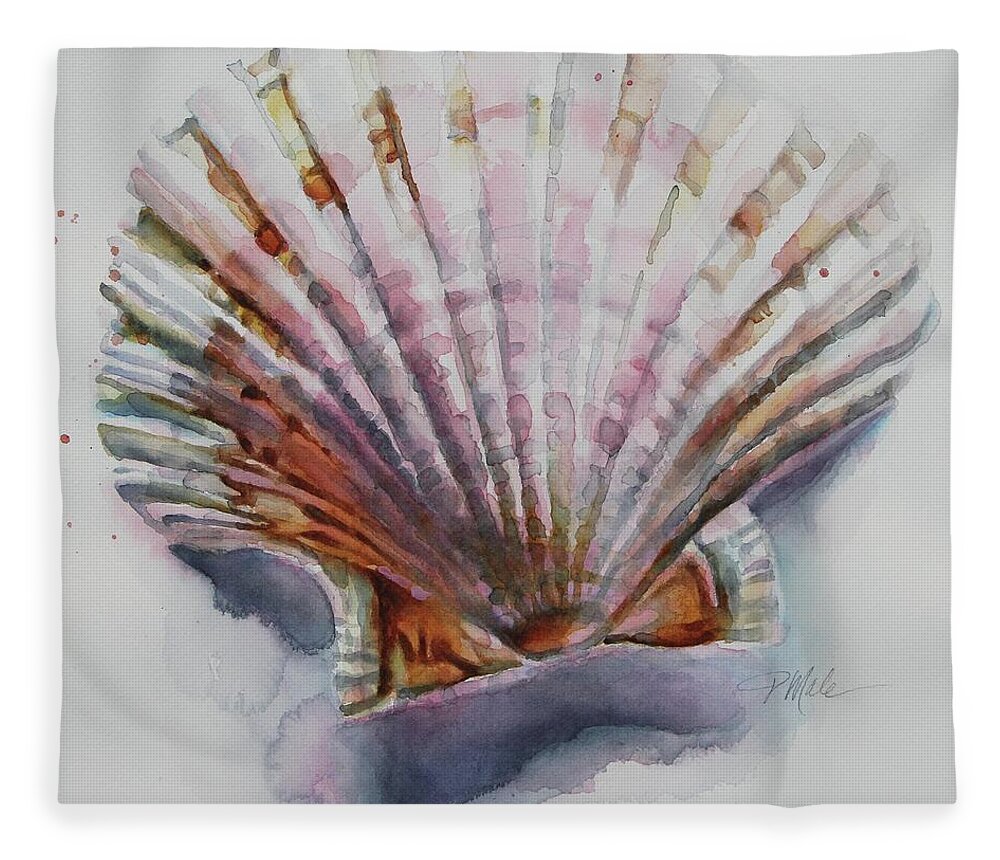 Face Masks Fleece Blanket featuring the painting Scallop Seashell by Tracy Male