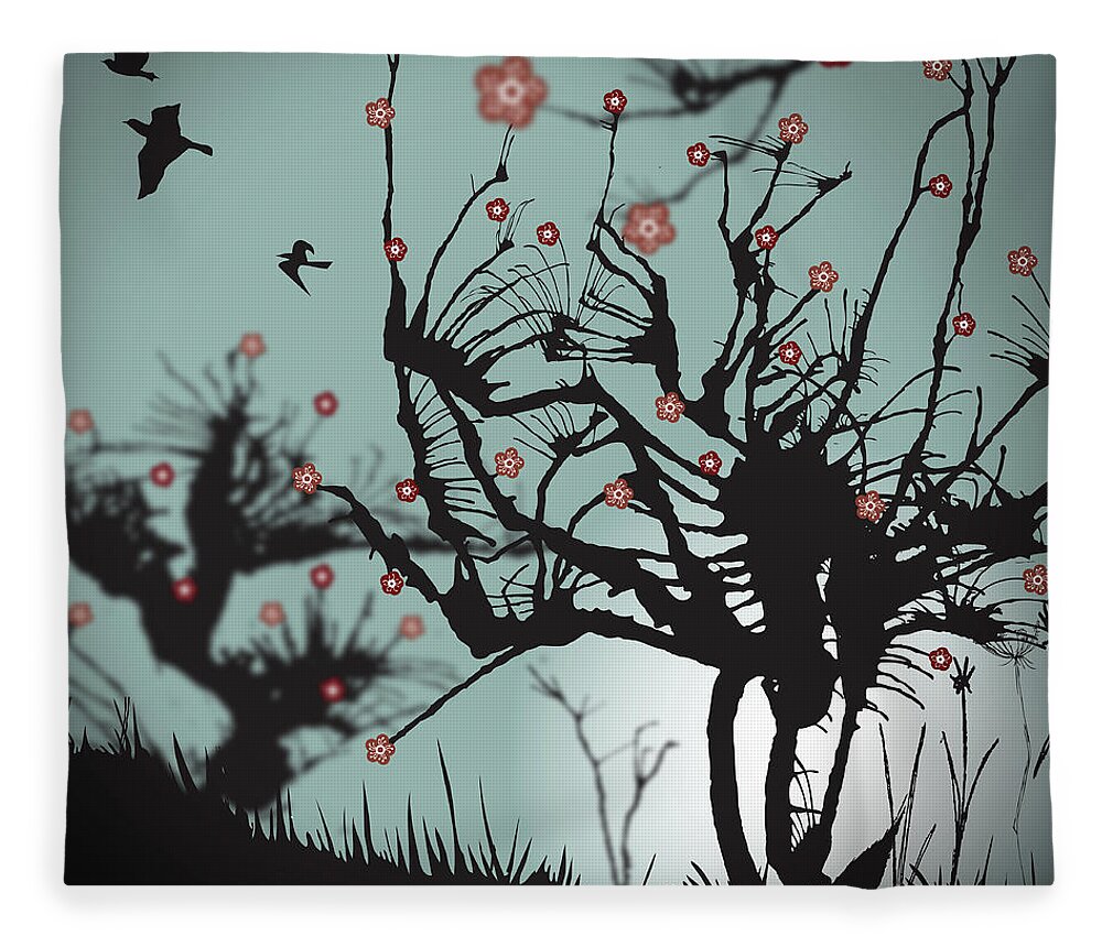Tranquility Fleece Blanket featuring the digital art Scary Blooms by Bodhi Hill