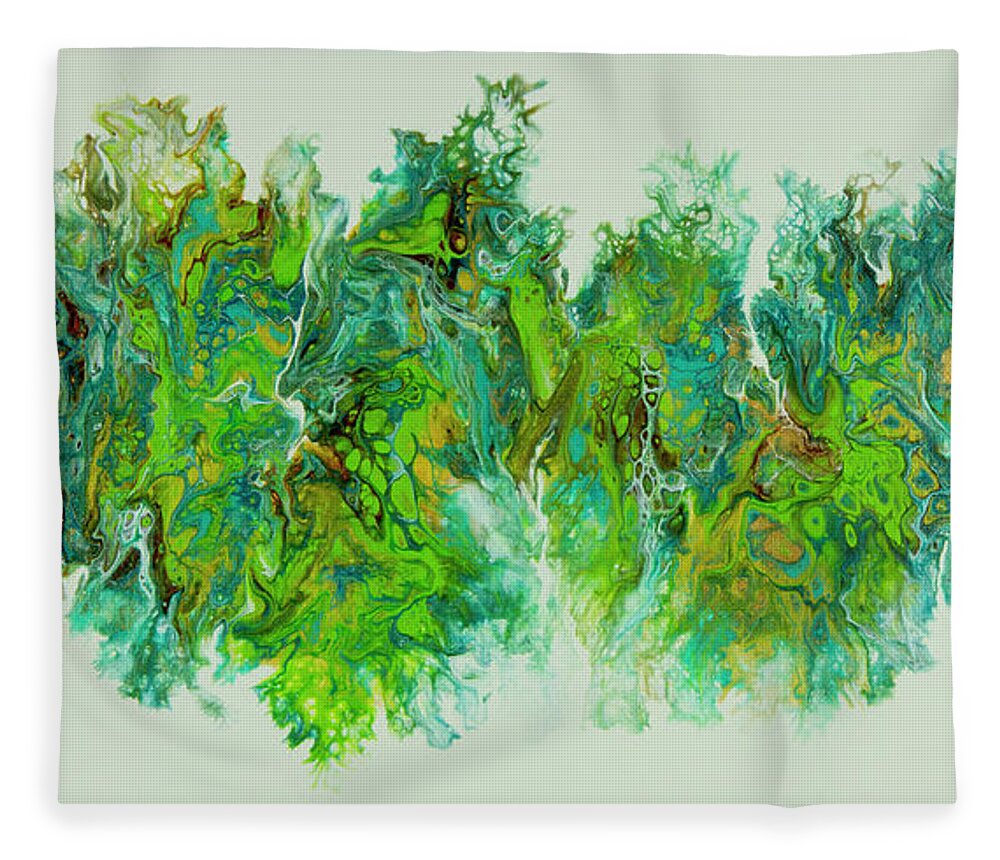 Poured Acrylic Fleece Blanket featuring the painting Sea Lettuce Creature by Lucy Arnold