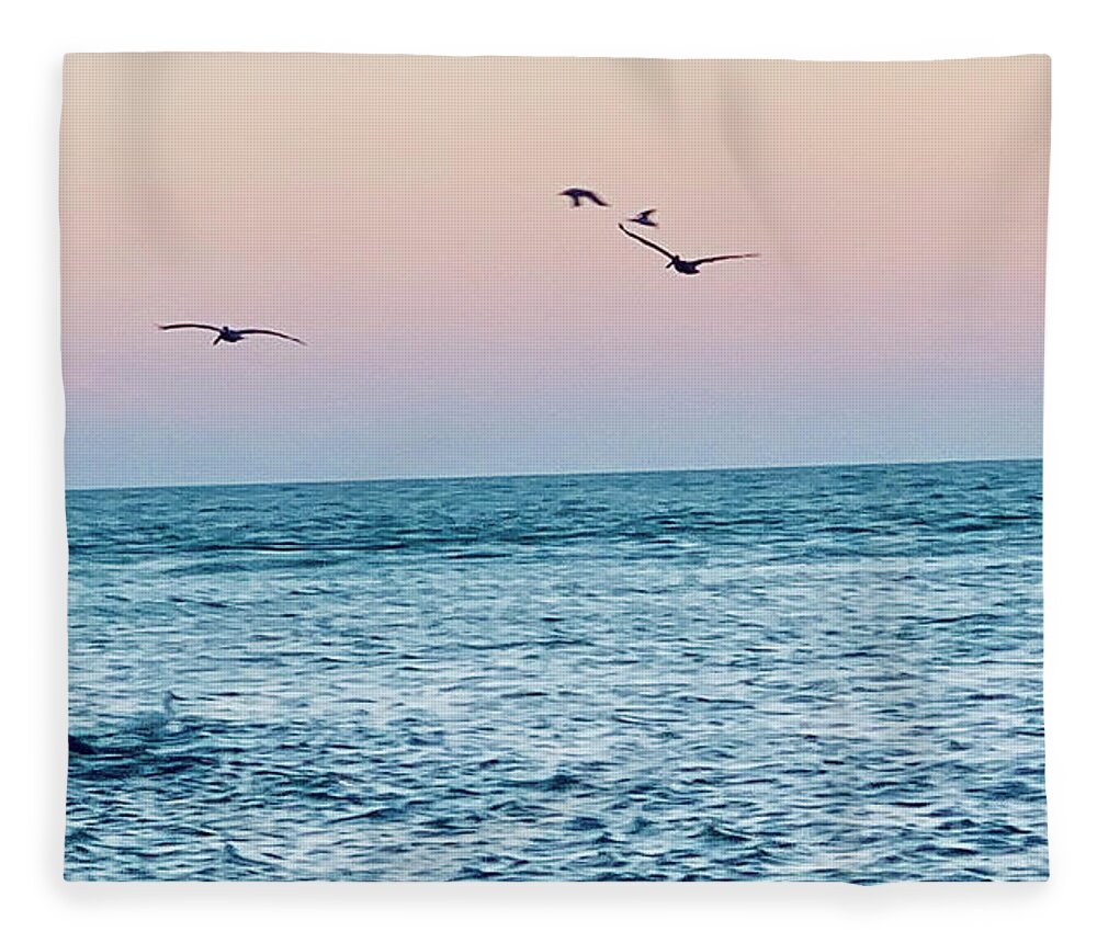 Birds Fleece Blanket featuring the photograph Seabirds Feeding at Sunset in Captiva Island Florida off the Jetty by Shelly Tschupp