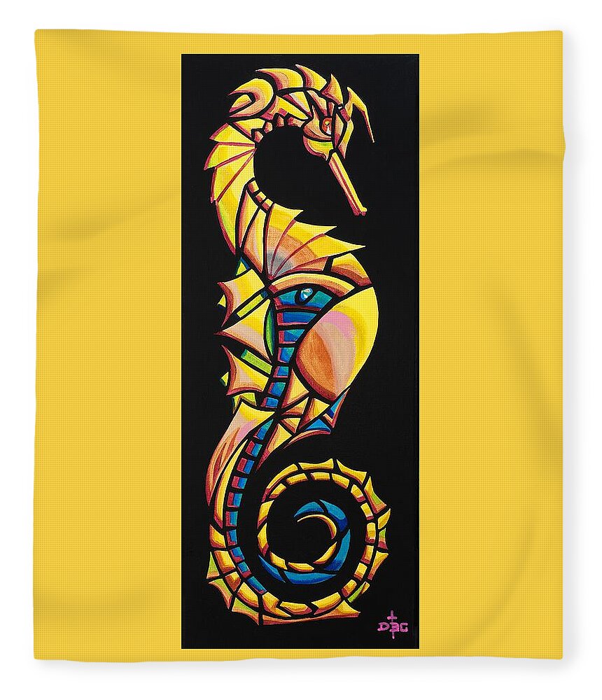 Seahorse Colorful Grandeur Florida Fleece Blanket featuring the painting Seahorse Grandeur by David Bader